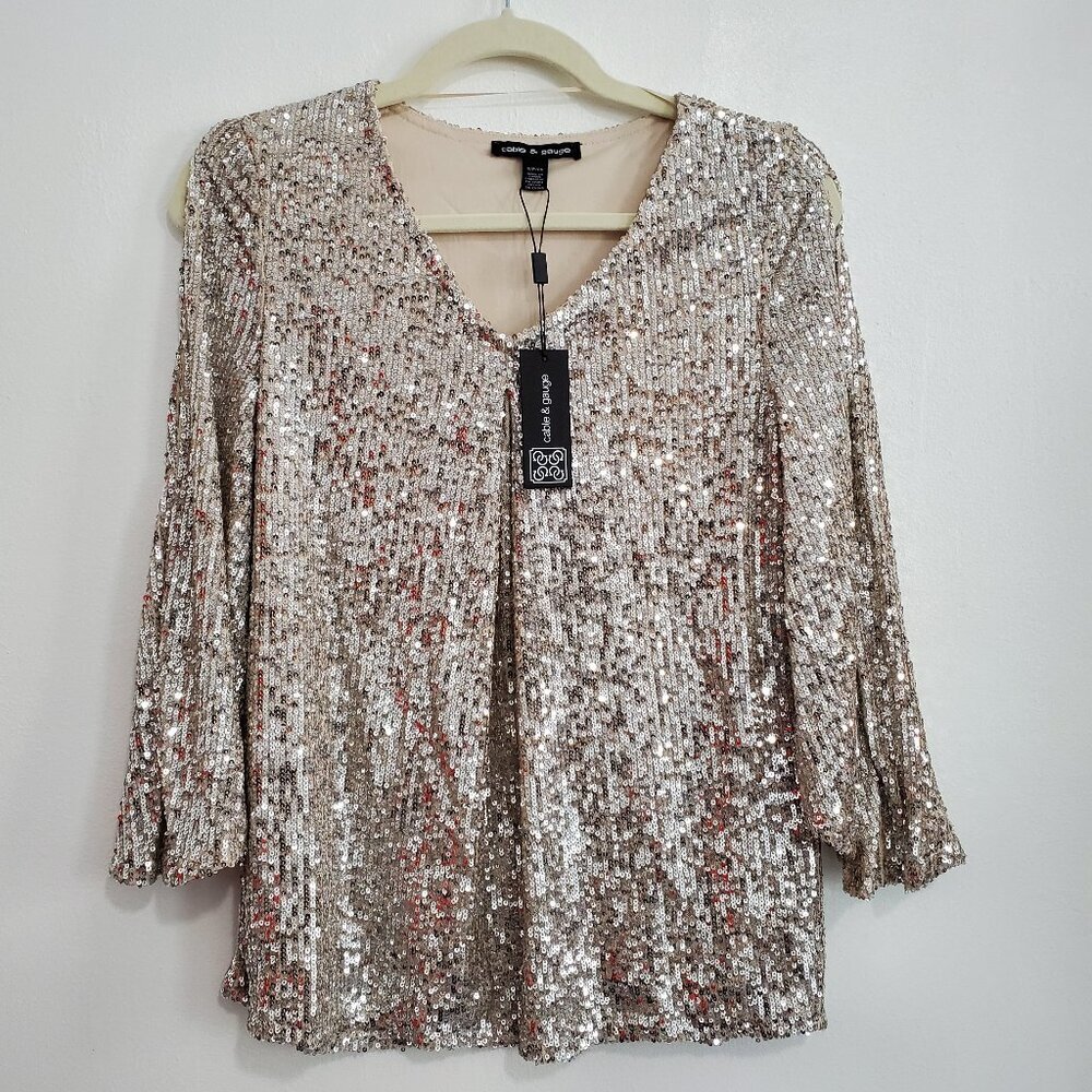 Beautiful sequin Sparkle embellished full sleeve Party Blouse Top Women size S